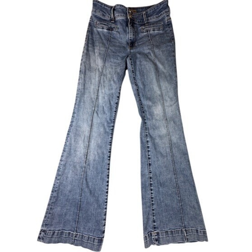 Kut from the Kloth Jeans Womens 10 Ana High Rise Flare Blue Seam Detail Denim